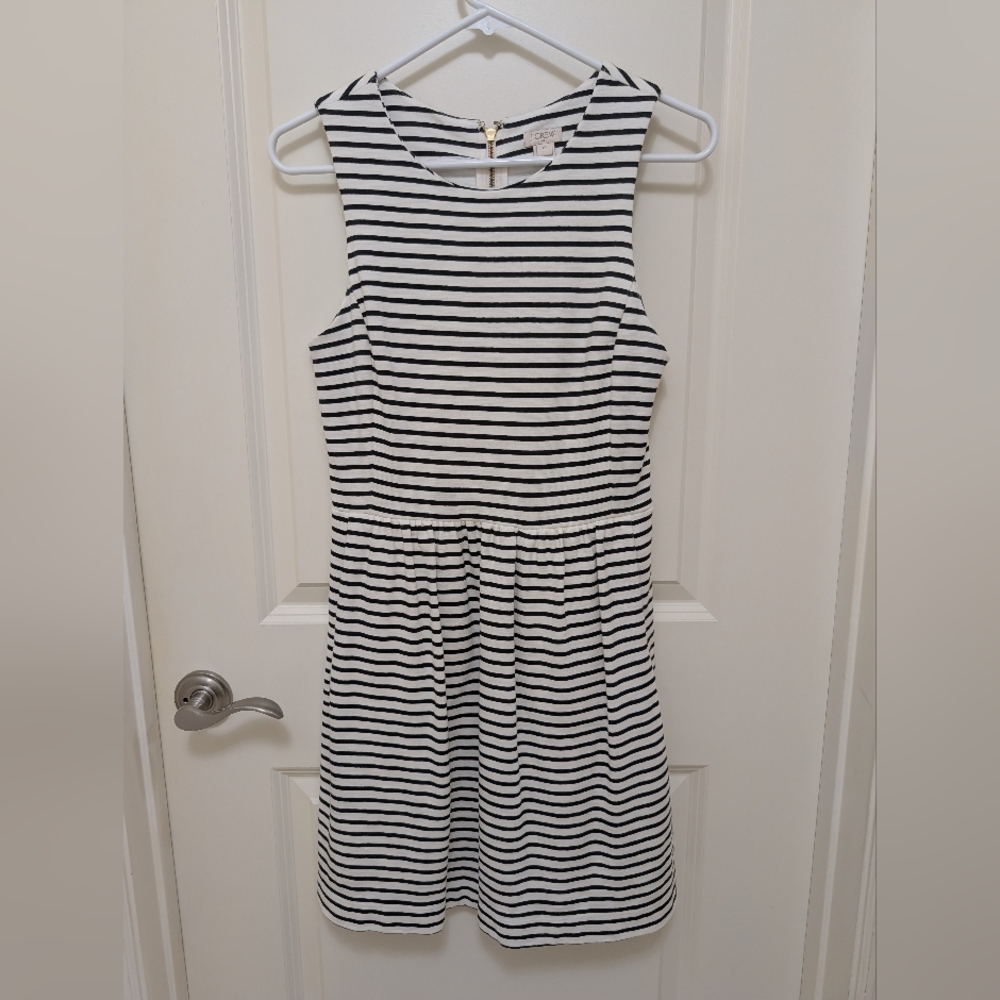 J. Crew Black and White Striped Midi Dress